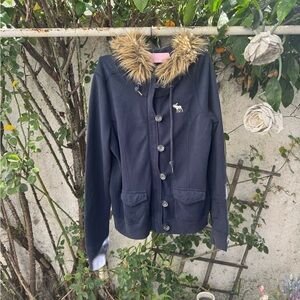 Abercrombie & Fitch Black Jacket with Faux Fur TrimY2k